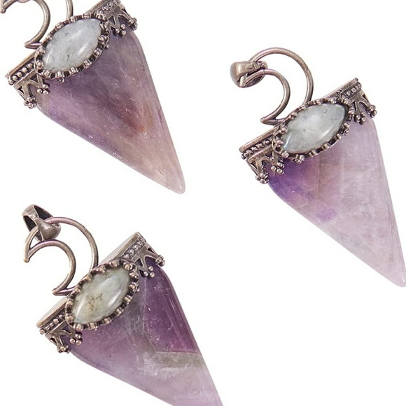 Amethyst and Labradorite Moon triangle point pendant with necklace - Picture 2 of 4